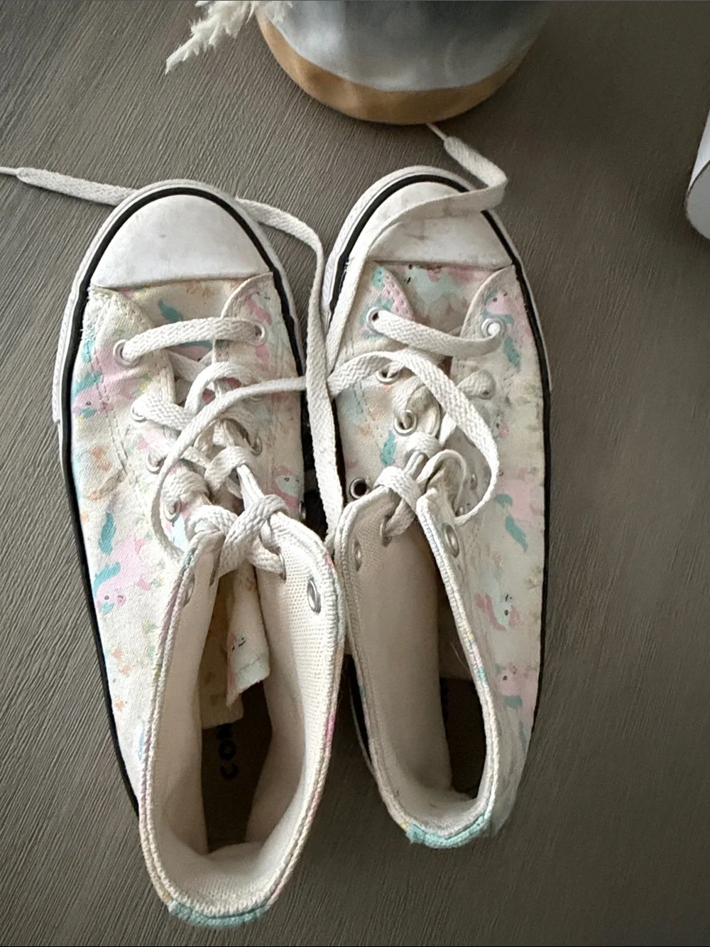 Converse Kids High-Top Sneakers in Cream with Pink & Blue Unicorns